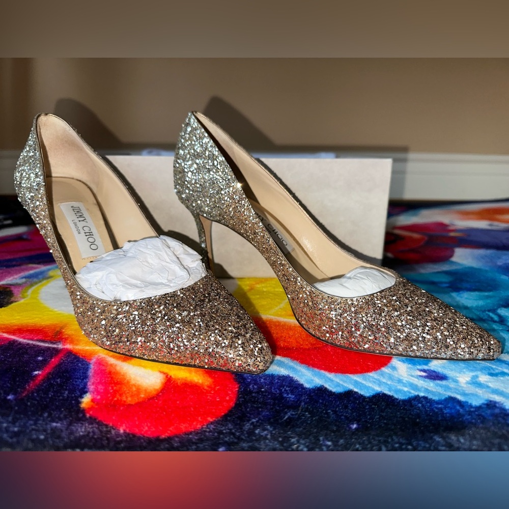 Jimmy Choo Rose Gold Glitter Women's Heels